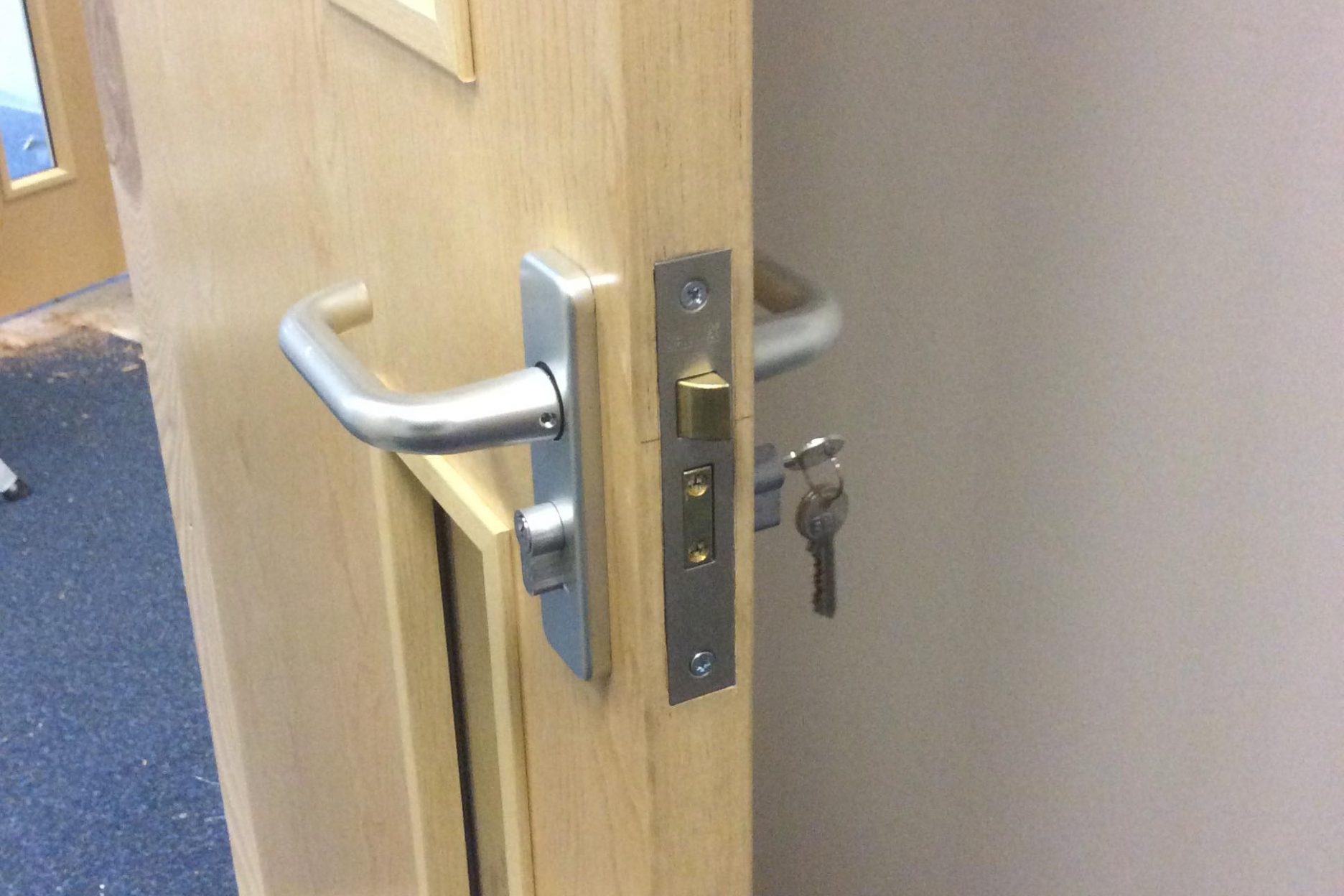 View of lock hings in door